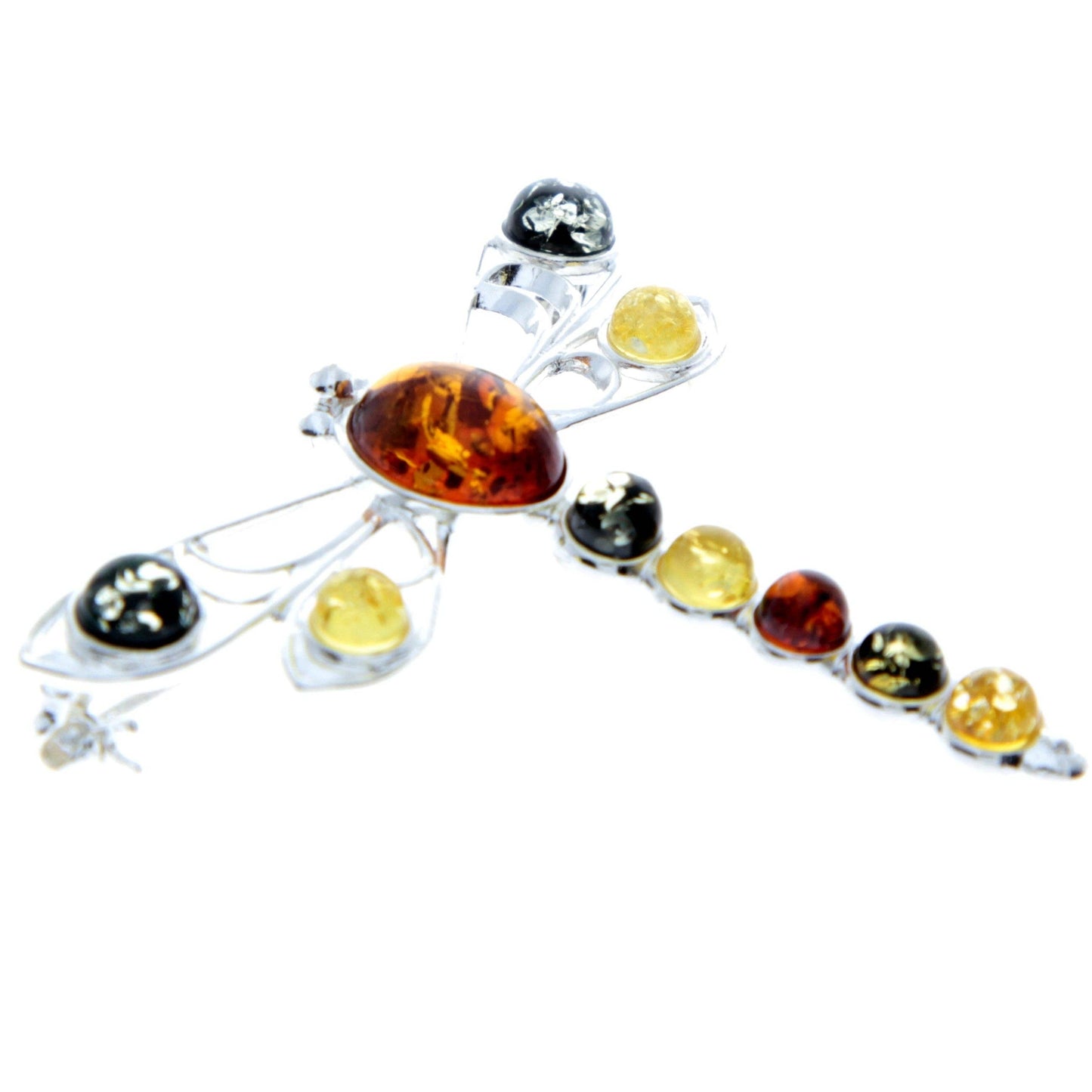 925 Sterling Silver & Baltic Amber Dragonfly Butterfly Brooch