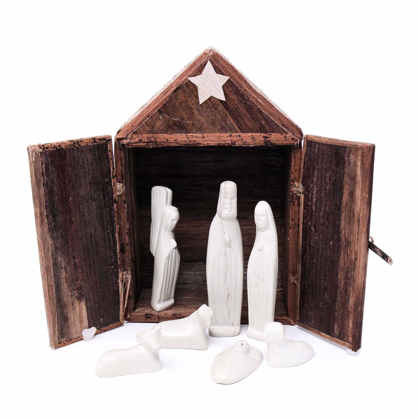 Kenya Soapstone Nativity Set and Banana Fiber Barn, 13