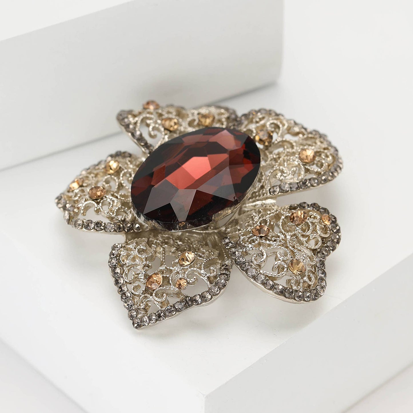 Rhinestone Flower Brooch Pin For Winter Coat