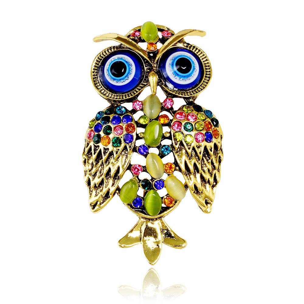 Owl Rhinestone Brooch Pin