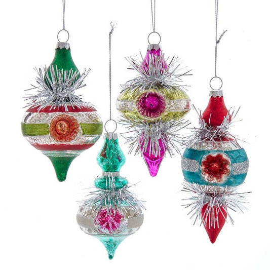 Glass Colorful Reflector Retro Finial With Tinsel Ornaments