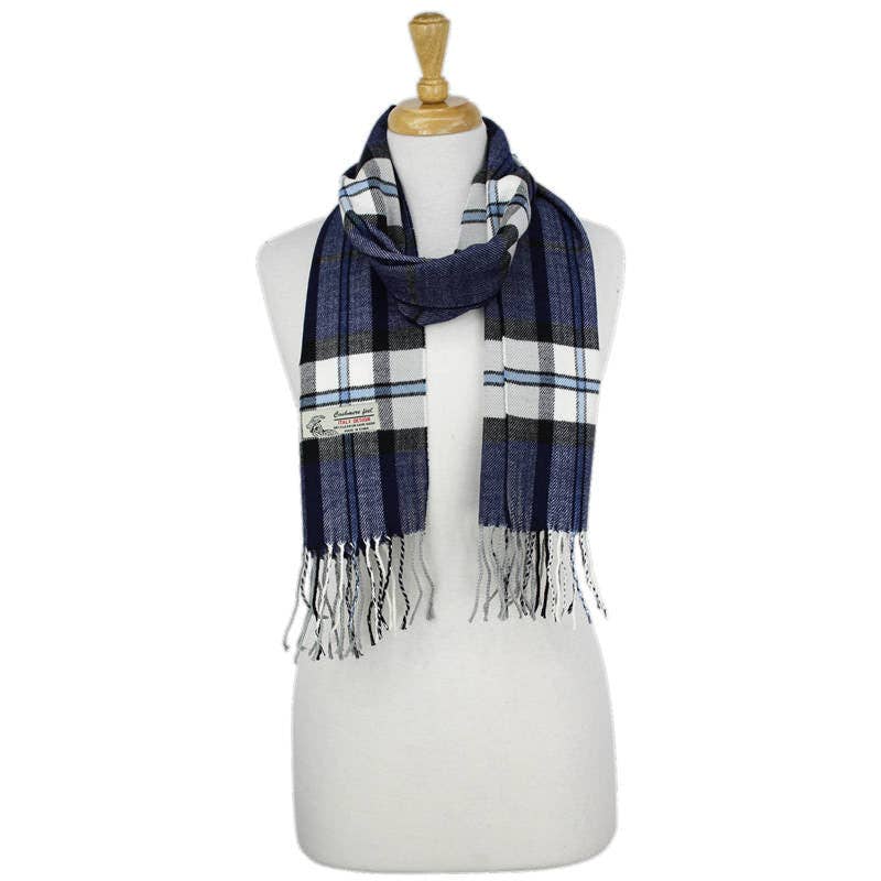 Navy Plaid Cashmere Feel Scarf