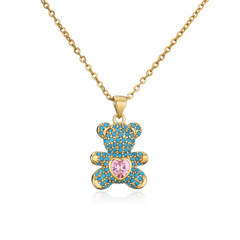 Dainty Crystal Teddy Bear Pendant