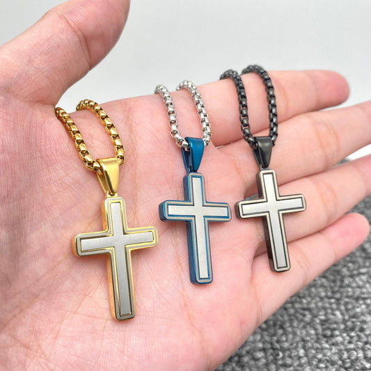 Stainless Steel Minimalist 2 Tone Cross Charm Necklace - MJ/MNP