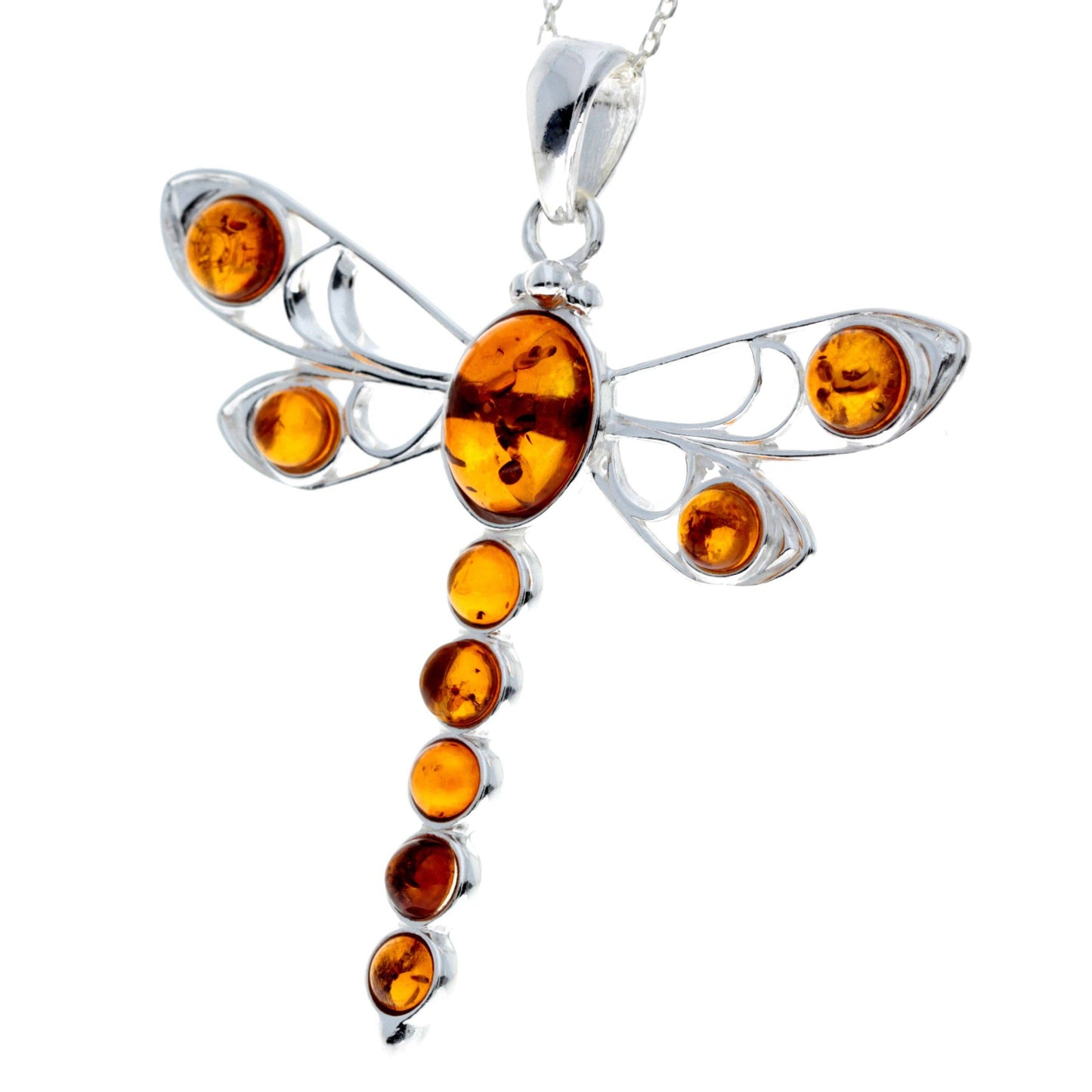 925 Sterling Silver & Baltic Amber Dragonfly Pendant