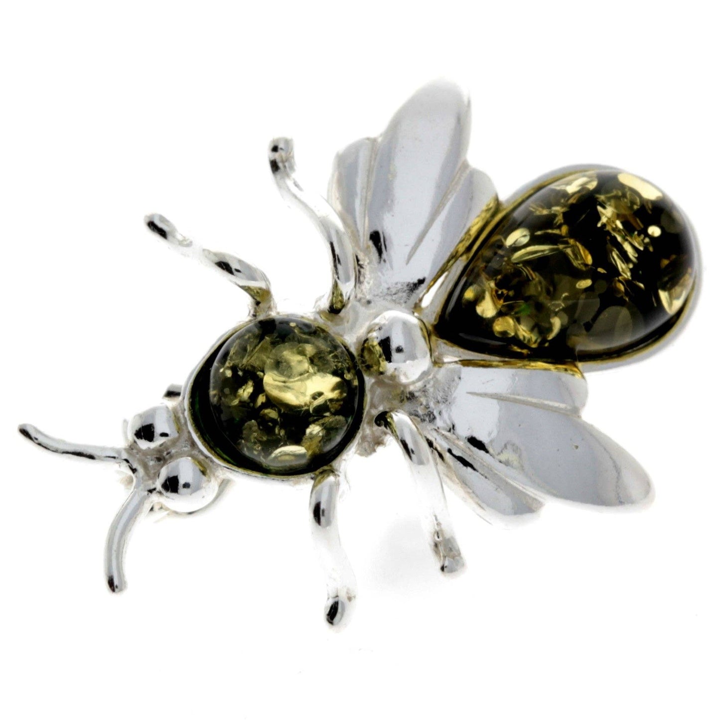 925 Sterling Silver & Baltic Amber Fly Brooch