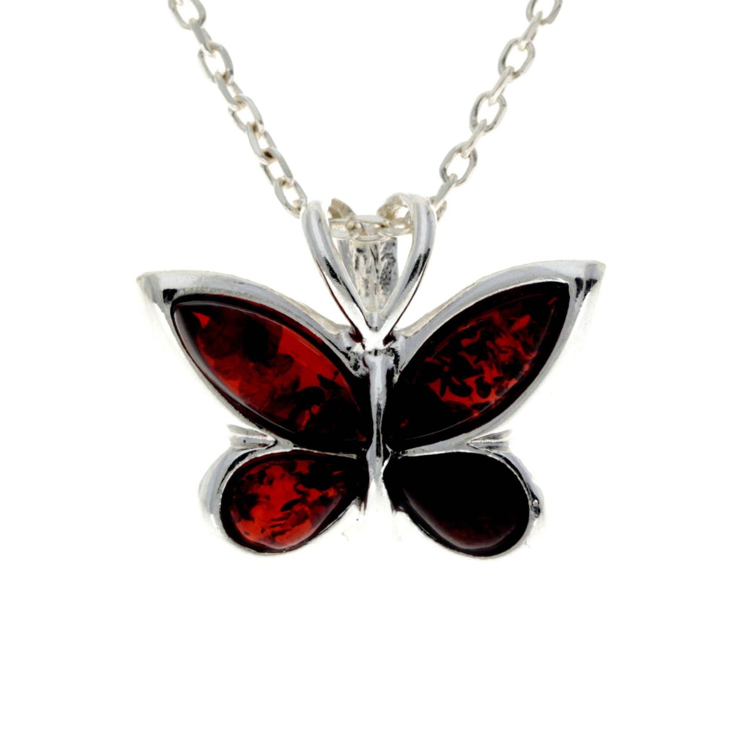 925 Sterling Silver & Baltic Amber Small Butterfly Pendant