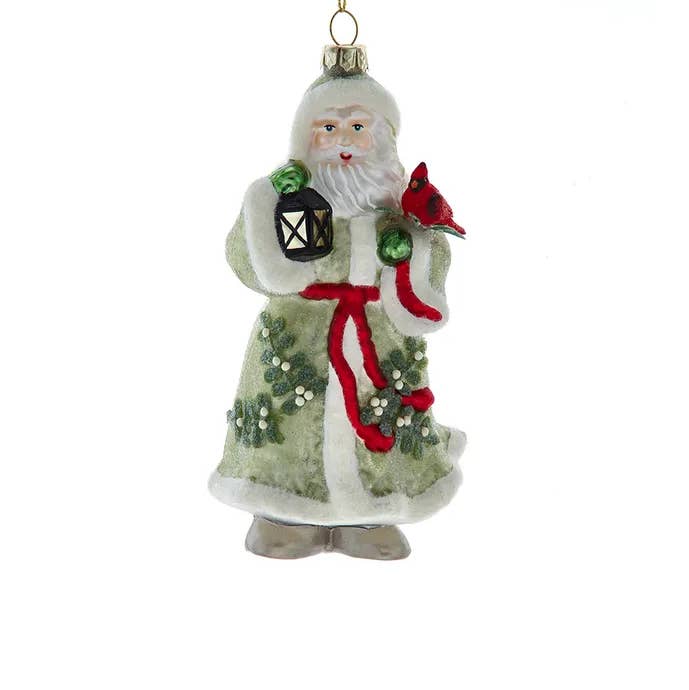 Glass Mistletoe Santa Ornament
