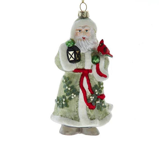 Glass Mistletoe Santa Ornament