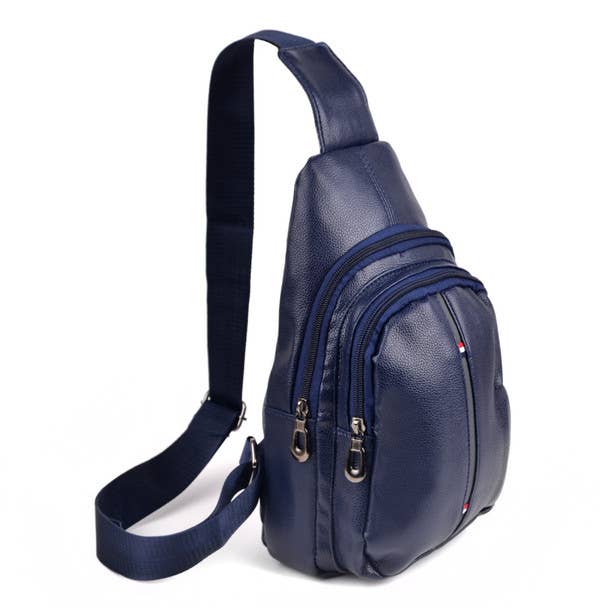 Vegan Leather Sling Bag Backpack with Adjustable Strap - Navy