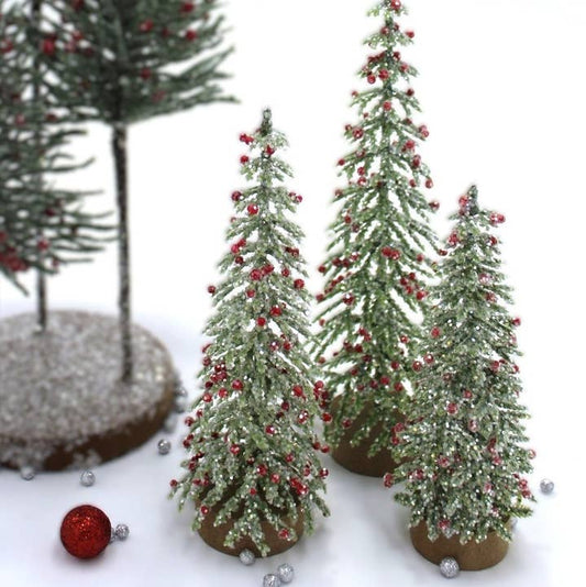 Set/3 Green Trees w Red Berries