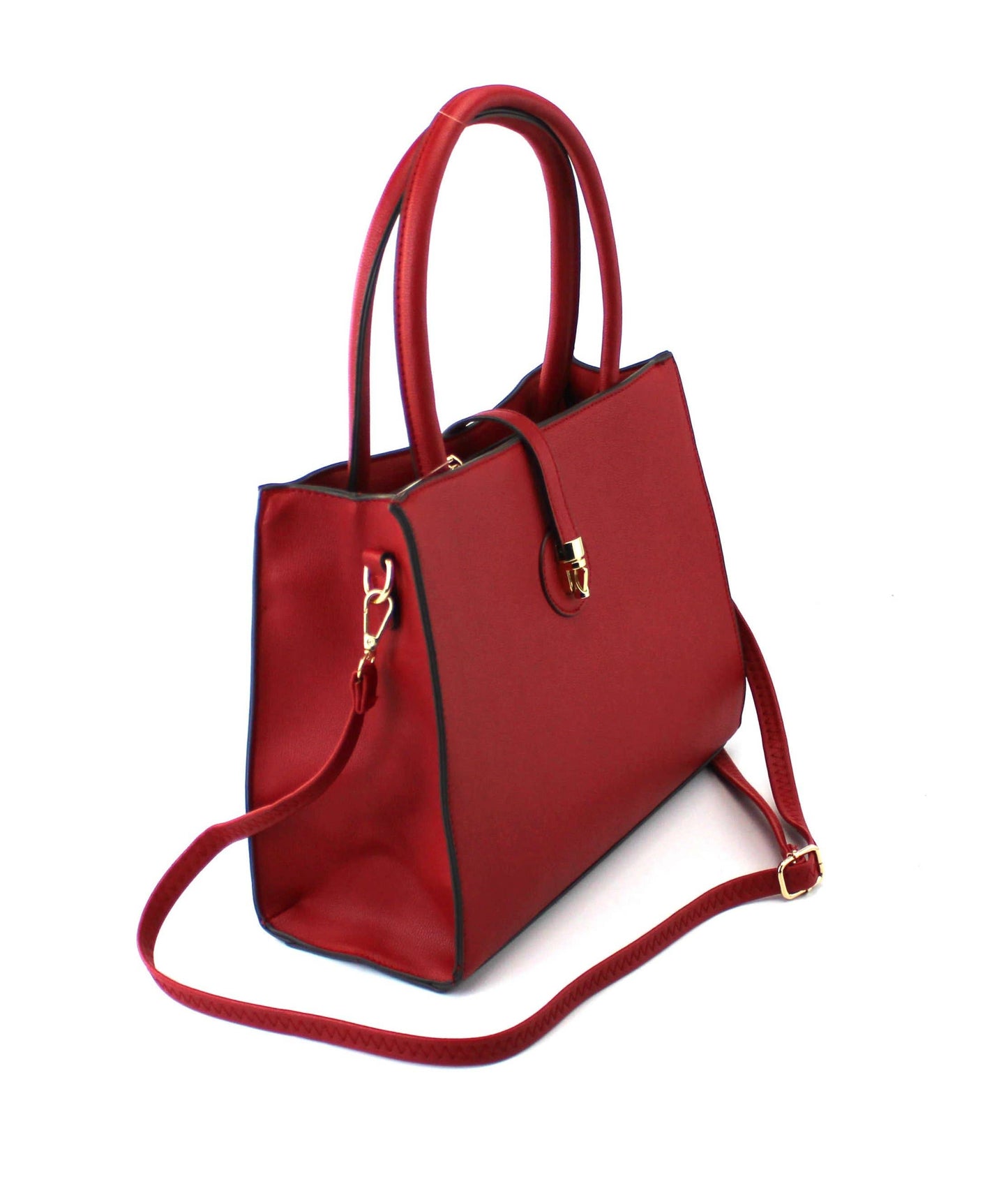 PU Bag With Golden Metal Clips - Red