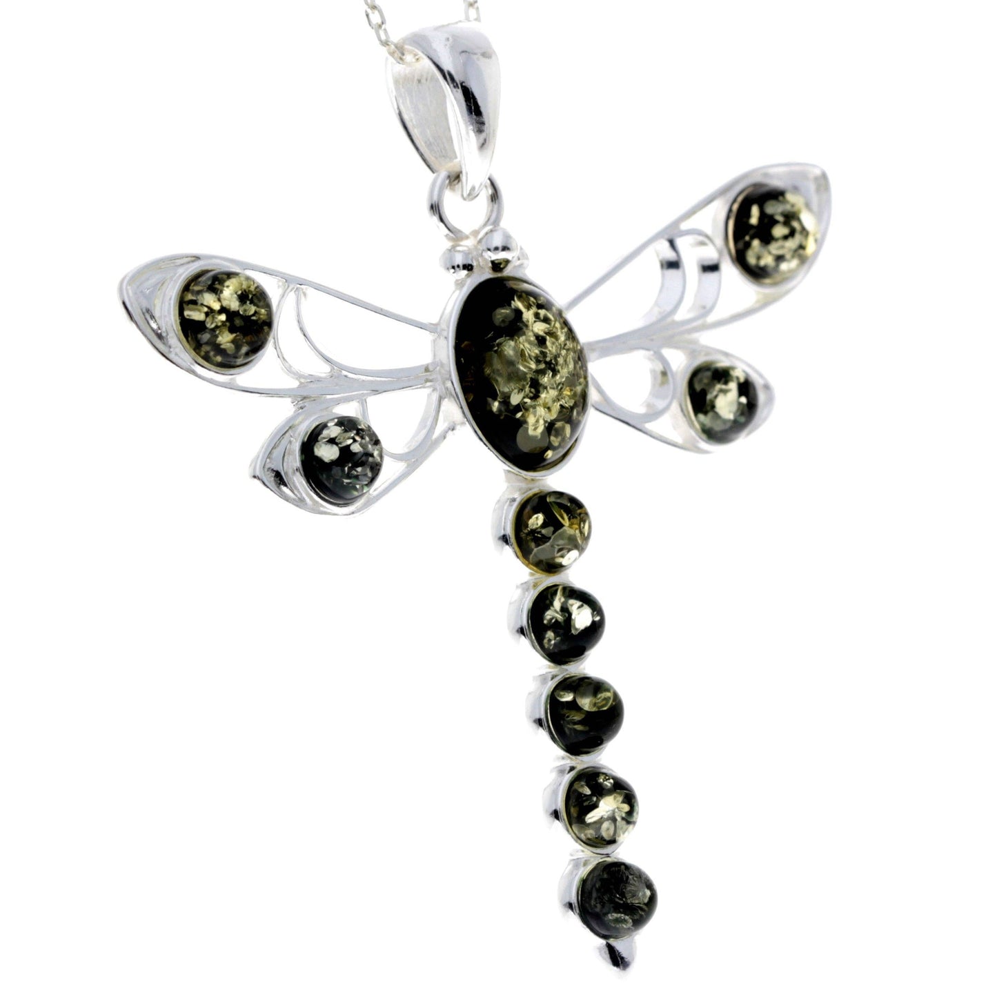 925 Sterling Silver & Baltic Amber Dragonfly Pendant