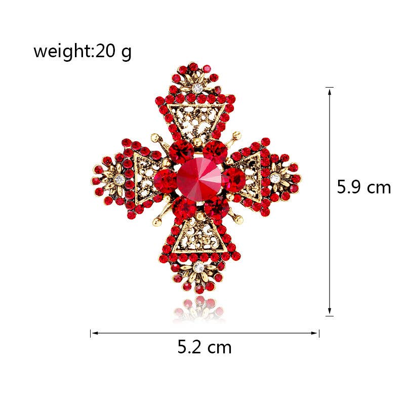 Geometric Rhinestone Cross Vintage Brooch Pin