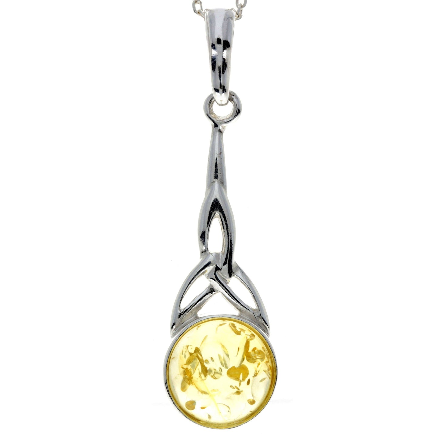 Long  925 Sterling Silver and Round Amber Celtic Pendant