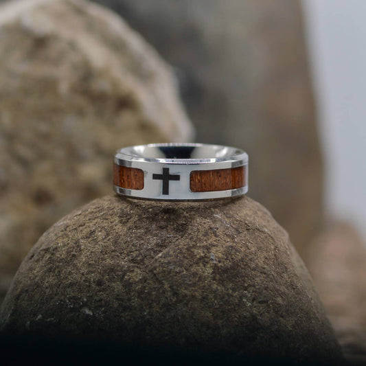 Wooden Inlay Cross Ring