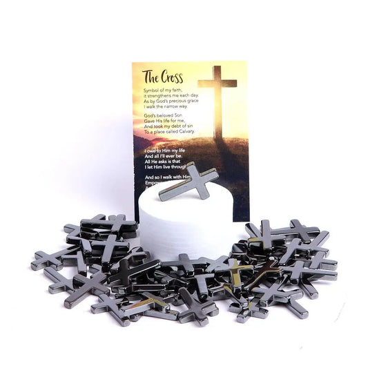 Hematite Pocket Cross W/ Card