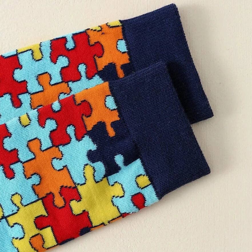 Puzzle Pieces Jigsaw Colorful Pattern Socks
