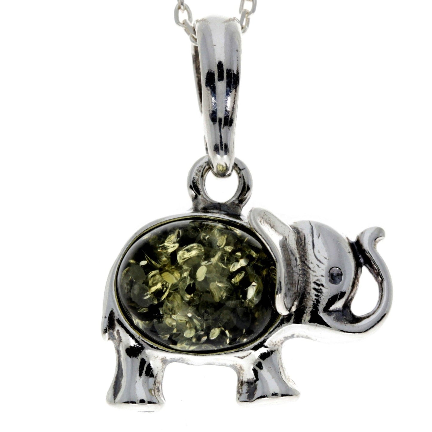 925 Sterling Silver & Baltic Amber Elephant Pendant