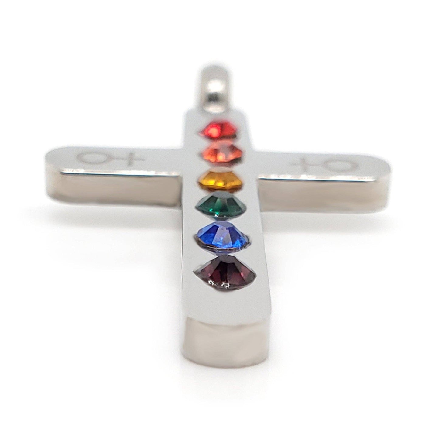St Stl CZ Rainbow Cross 20" Pendant