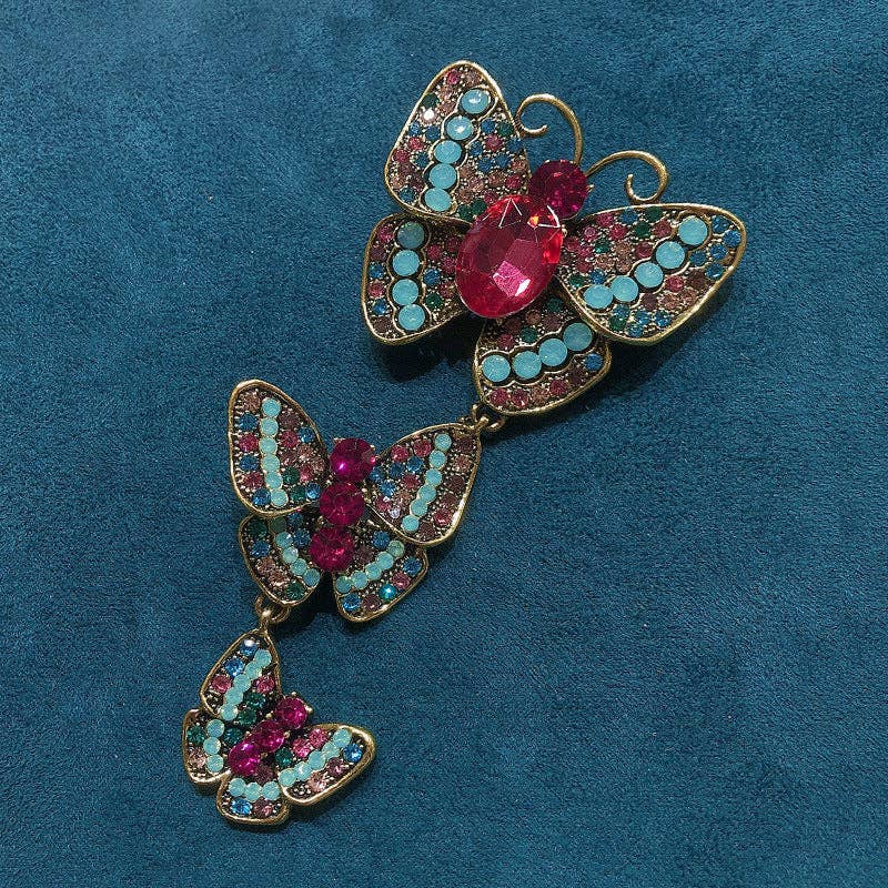 Butterfly Chain Rhinestone Pin PA3914