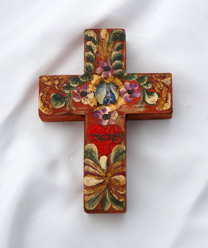 Artisanal Hand-Painted Mexican Wall Cross Accent