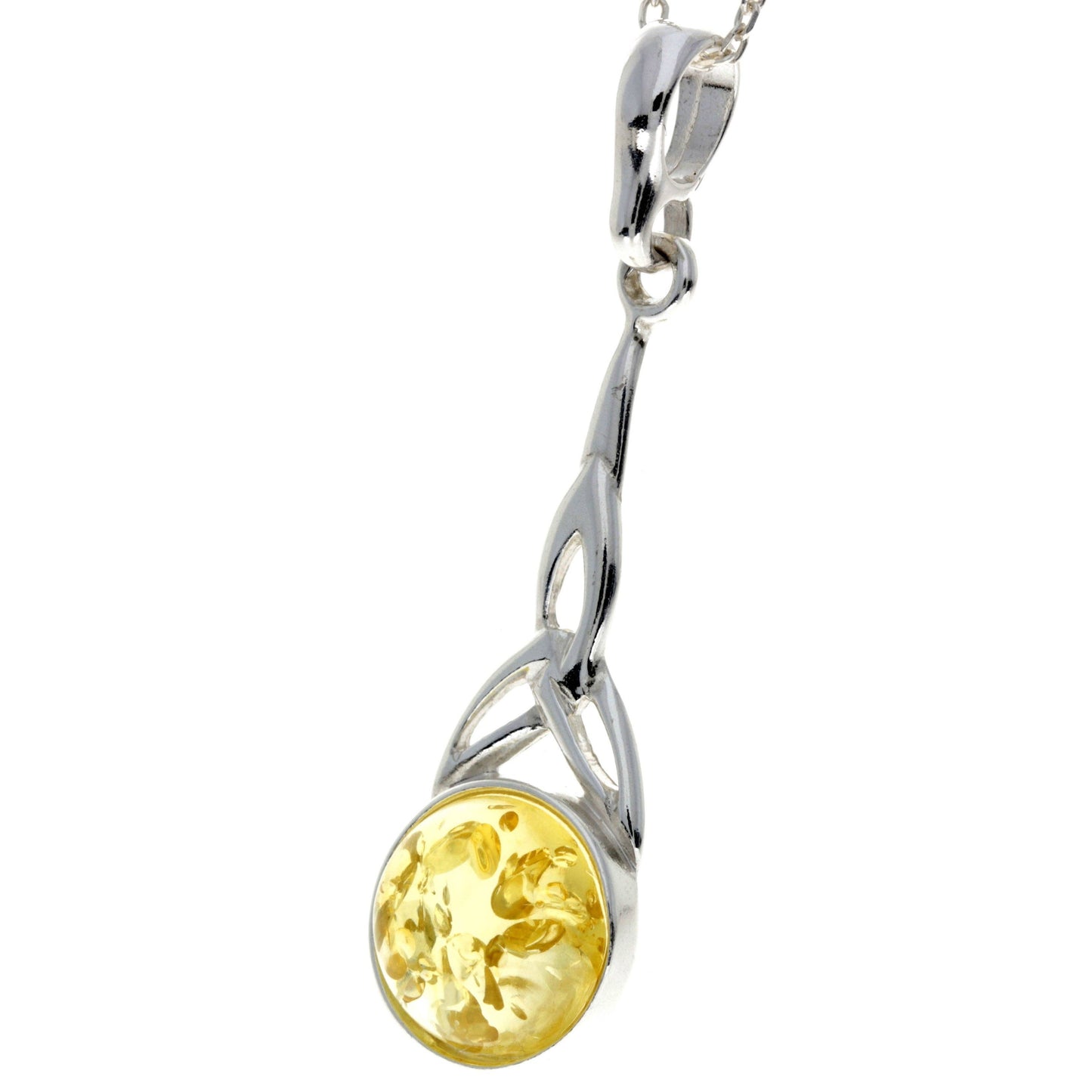 Long  925 Sterling Silver and Round Amber Celtic Pendant
