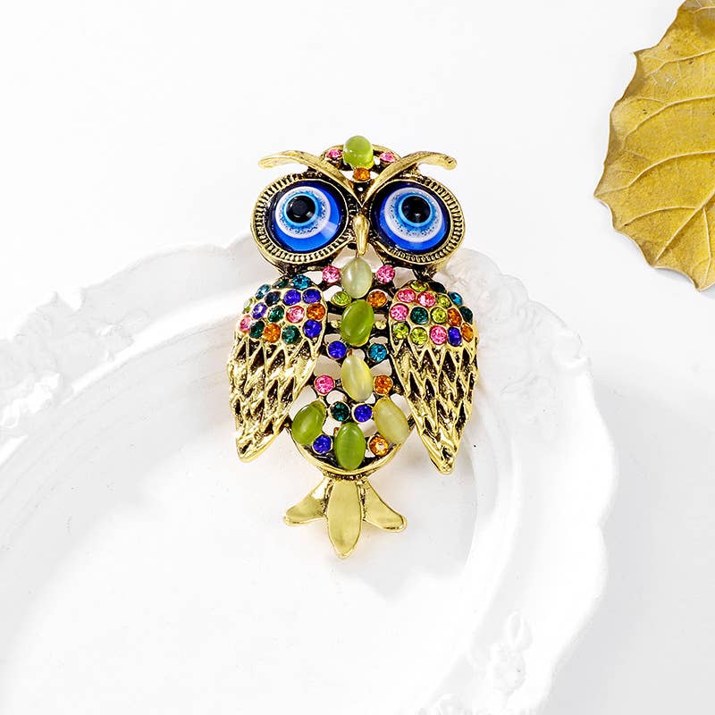 Owl Rhinestone Brooch Pin