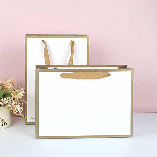 White with Gold Border Paper Gift Bag