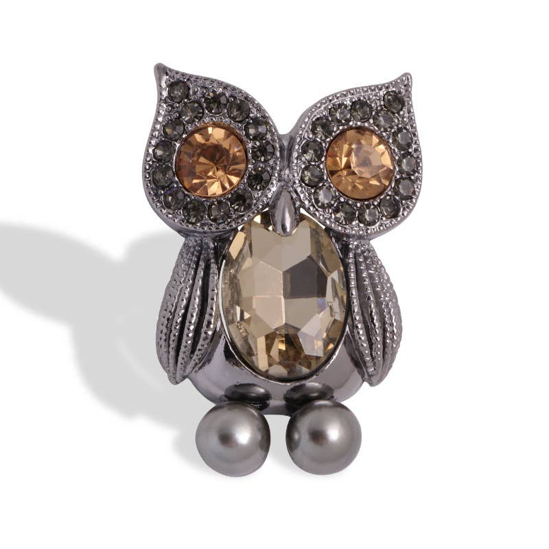 Cute Big Eyed Diamond-Studded Owl Alloy Brooch