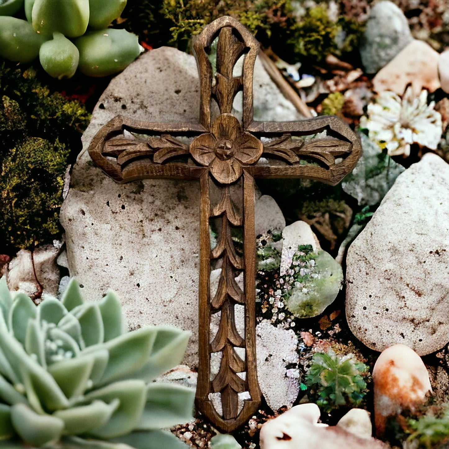 Rosemary Hand Carved Wood Wall Cross Clearance