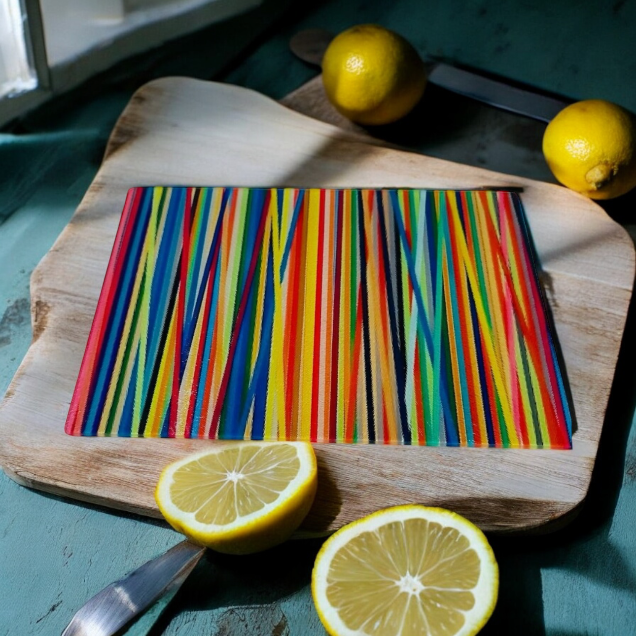 Linear Abstract Colorful Serving Tray / Cutting Board