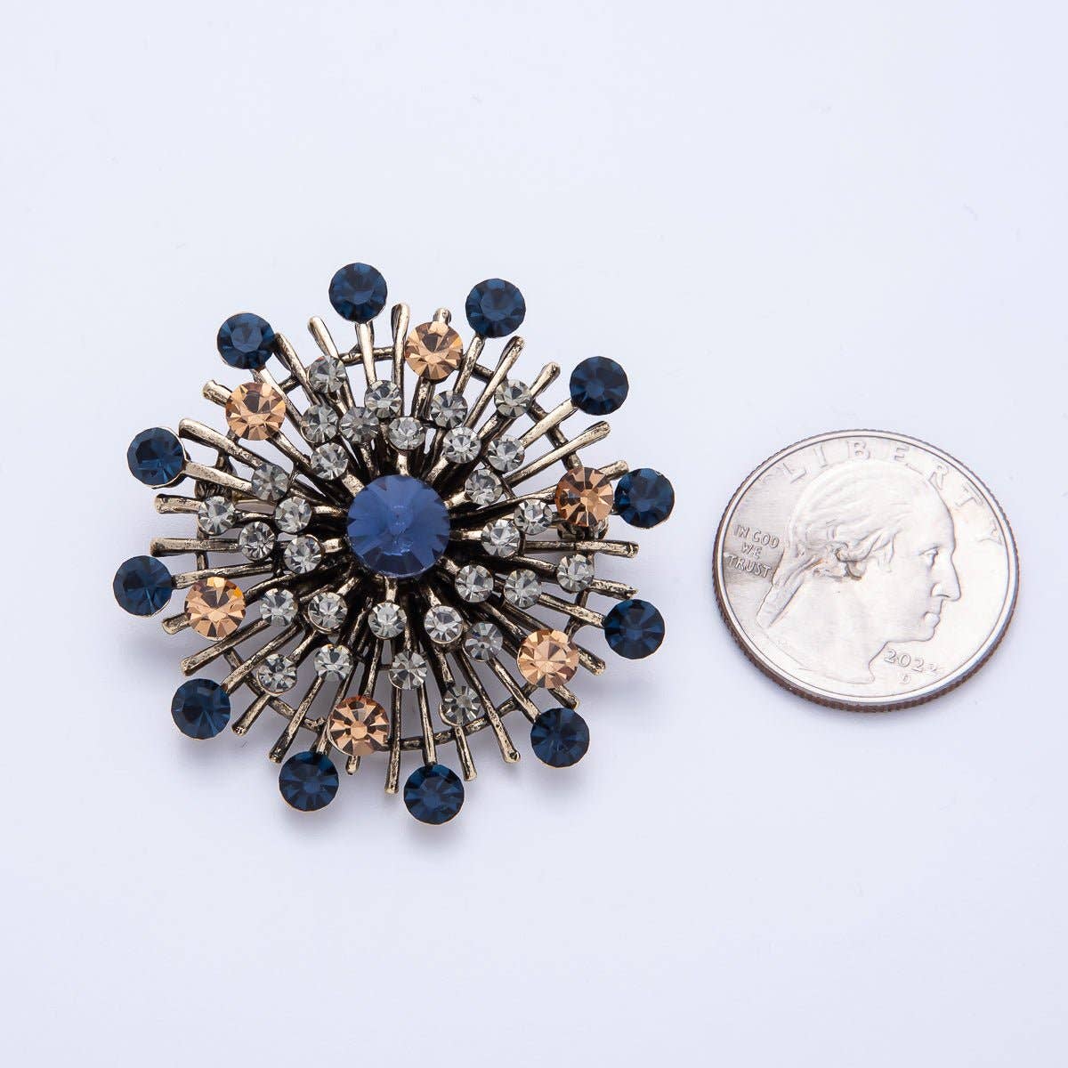 45mm Blue, Black Vintage Antique Sunburst Celestial Brooch Pin