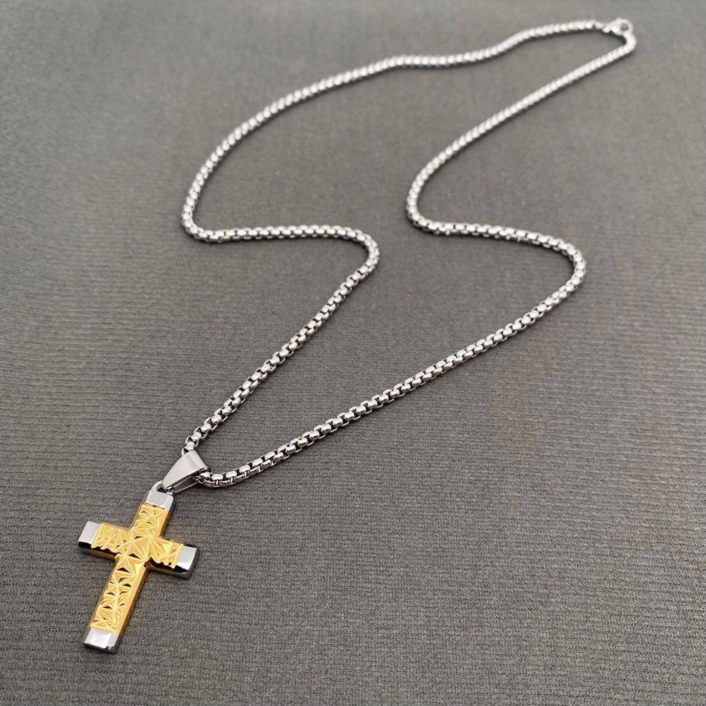 Geometric Texture Cross Pendant