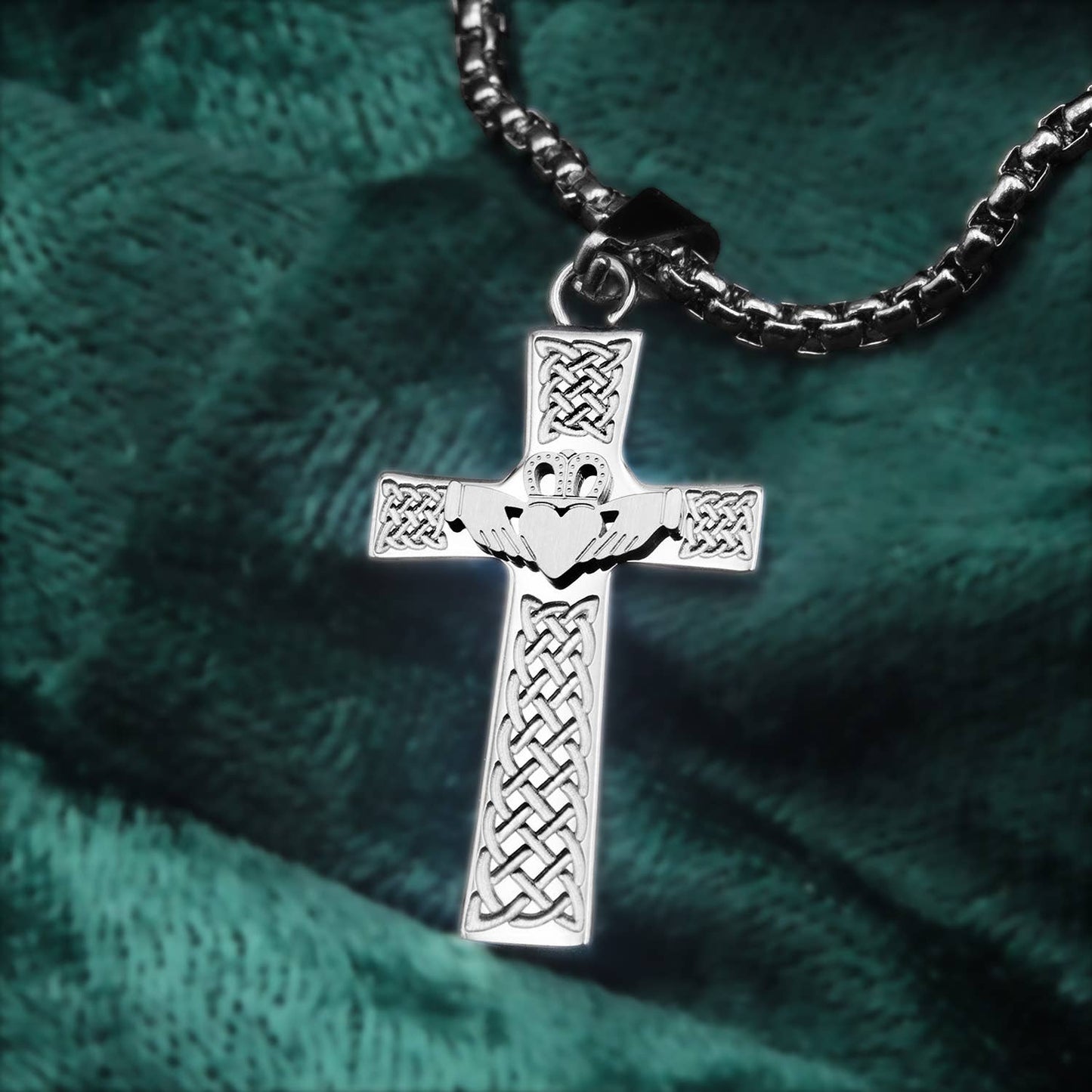 Celtic Claddagh Cross Religious Pendant Stainless Steel