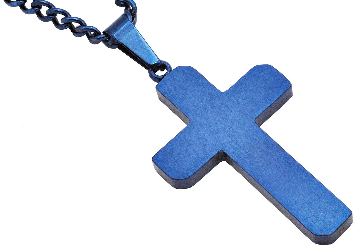 Men's Polished and Brushed Blue S.Steel Cross Pendant