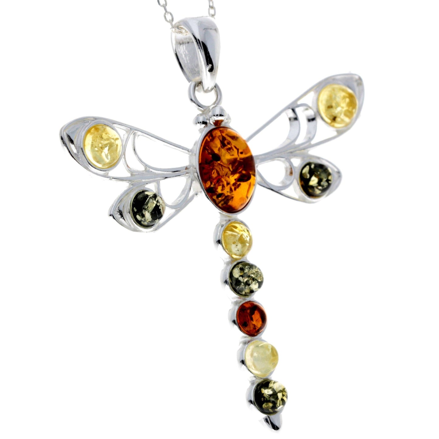 925 Sterling Silver & Baltic Amber Dragonfly Pendant
