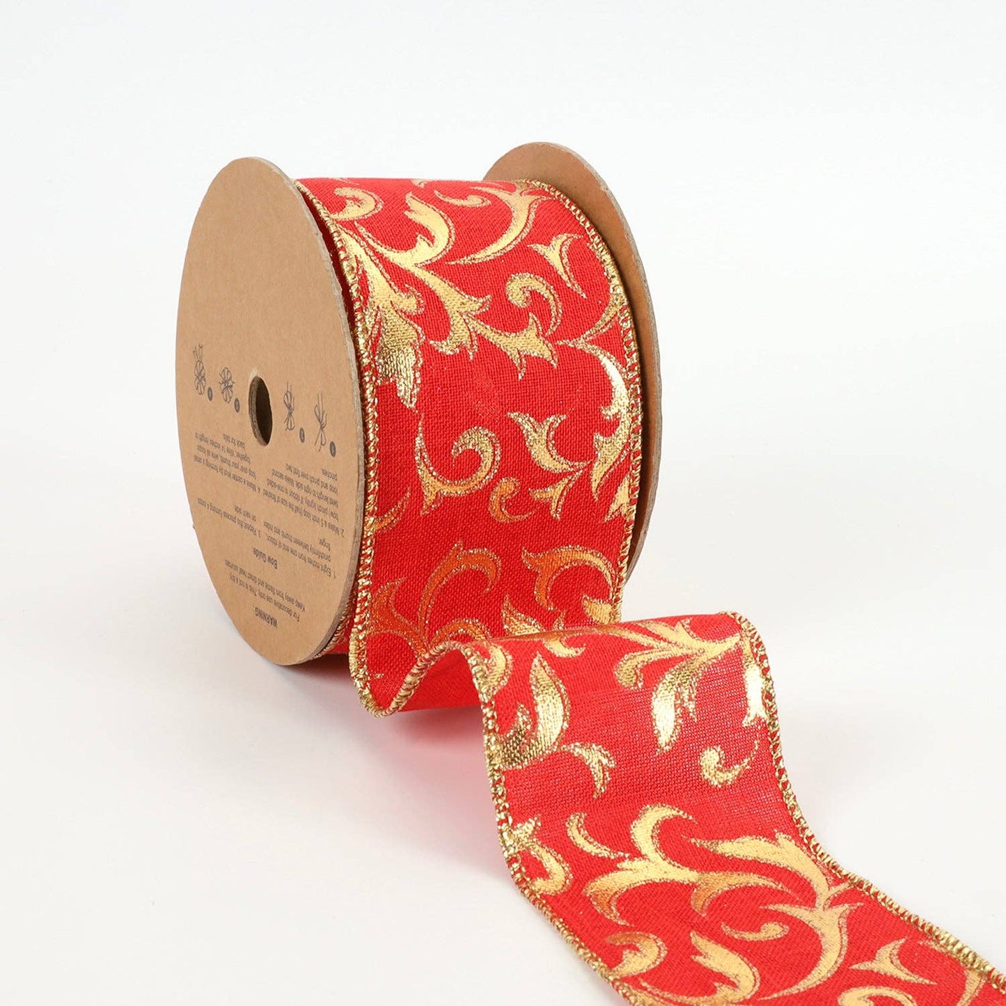 2 1/2" Wired Ribbon | "Metallic Brocade" Red/Gold | 10 Yards Sale