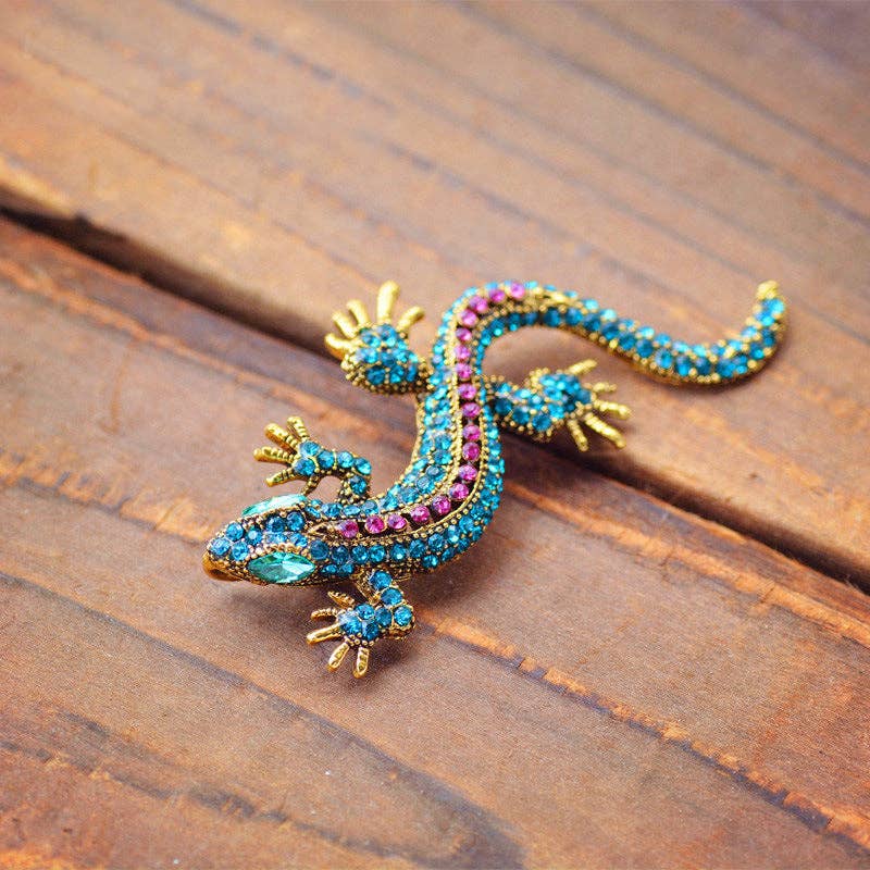 Alloy Rhinestone Lizard Brooch