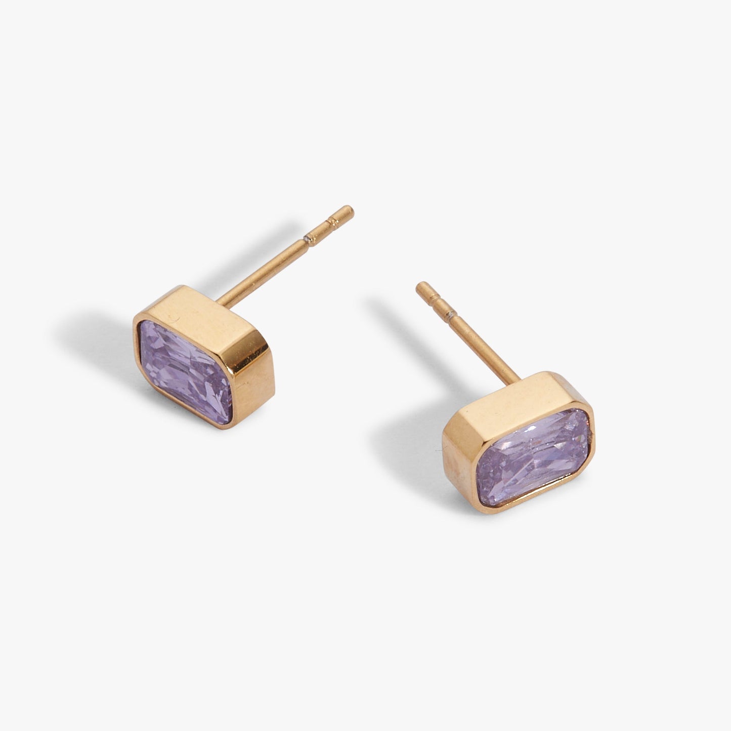 June Emerald-Cut Birthstone Stud Earrings