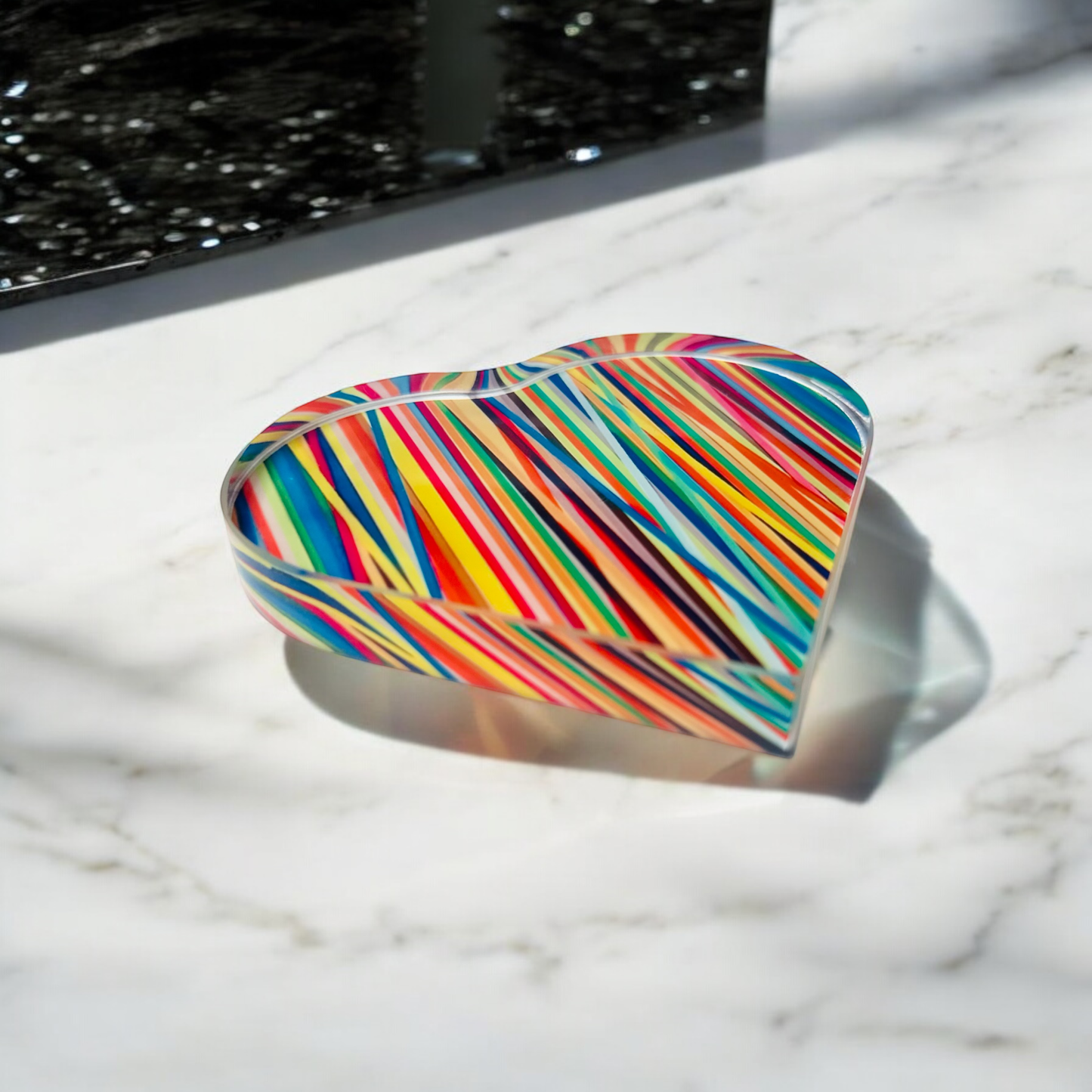 Colorful Abstract Lines Crystal Heart Paperweight Decor 