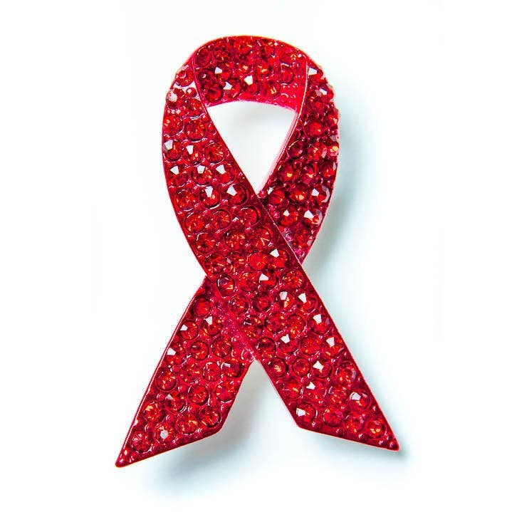 Red Ribbon Rhinestone Brooch