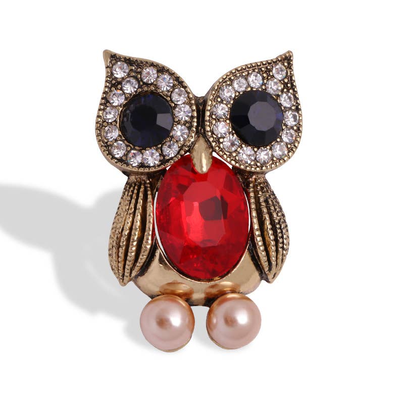 Cute Big Eyed Diamond-Studded Owl Alloy Brooch