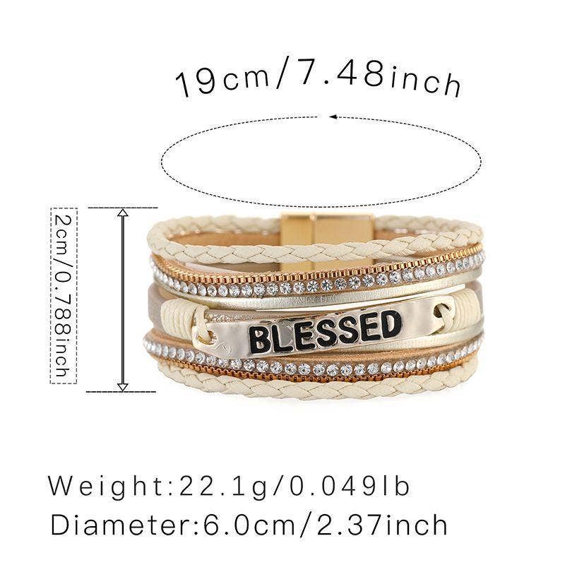 BLESSED Multi-Layer Leather Bracelet Magnetic Buckle Bangle