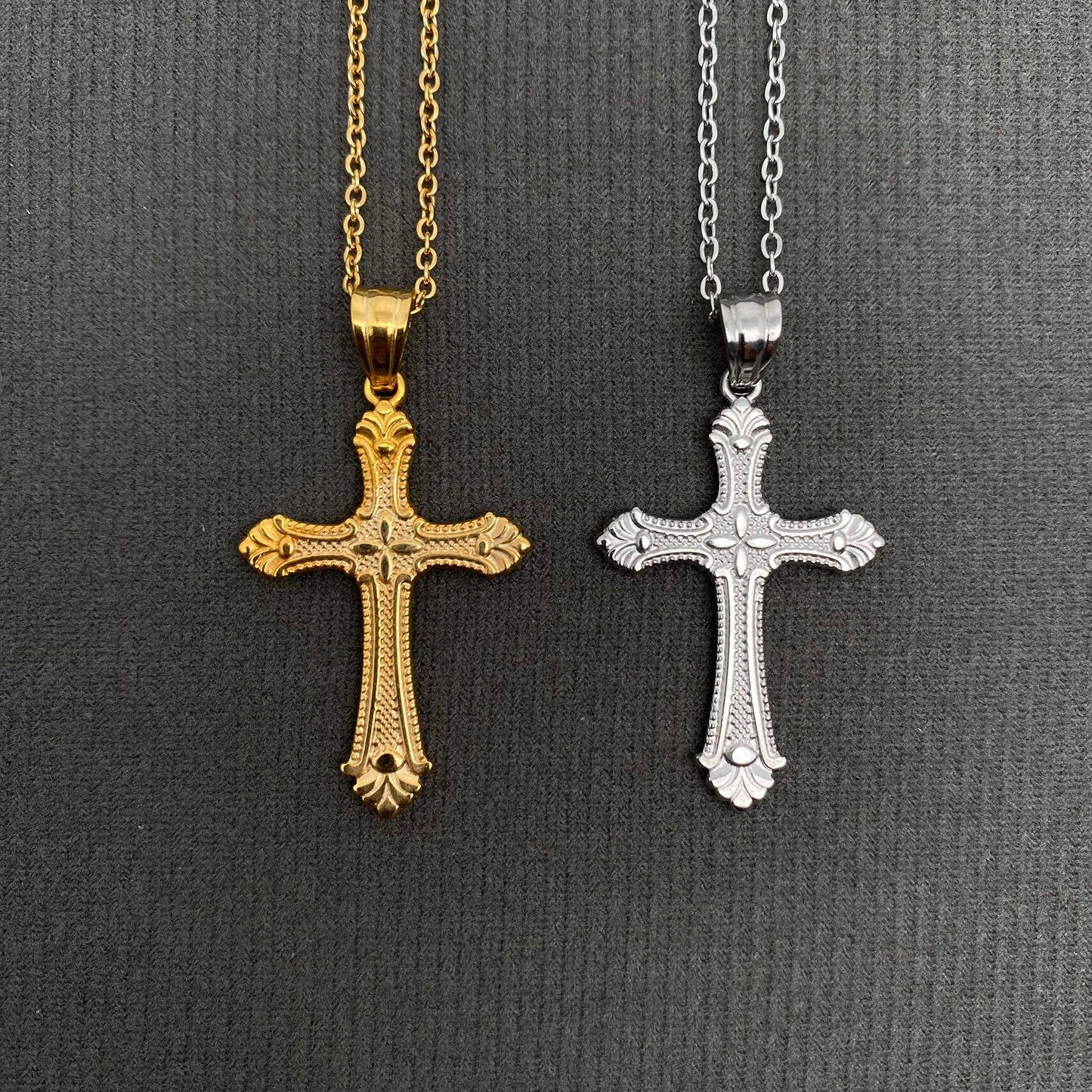 18K Gold Plt St. Stl. Cross Pendant