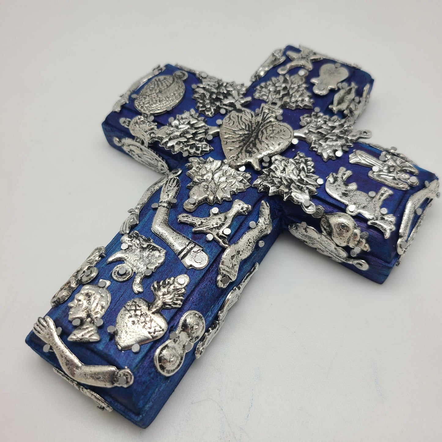 Wood Milagros Cross, Small - Blue