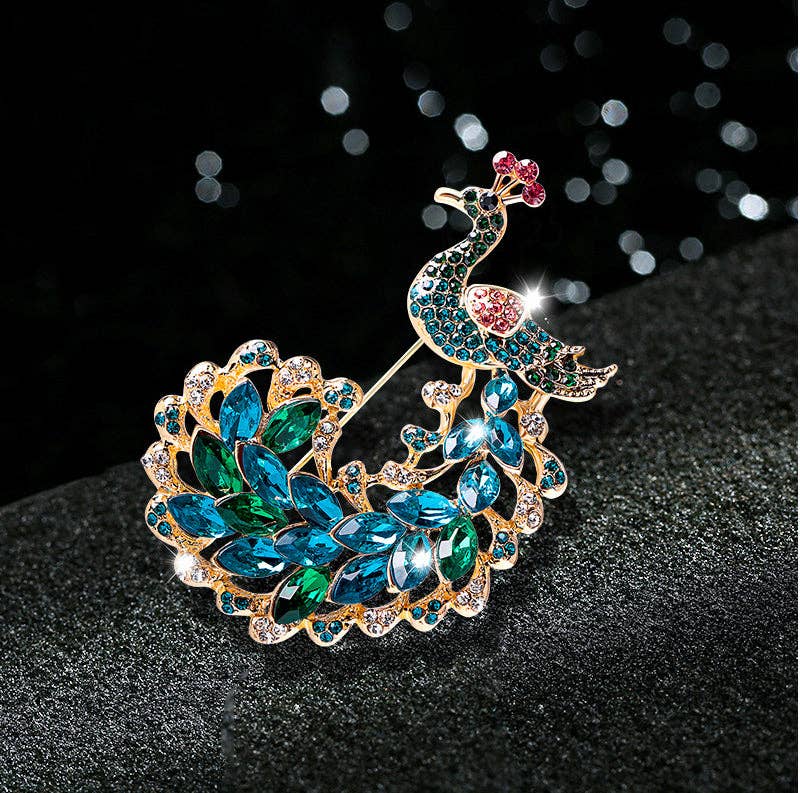 Peacock Rhinestone Brooch