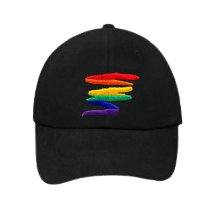 Rainbow Squiggle Baseball Hats in Black