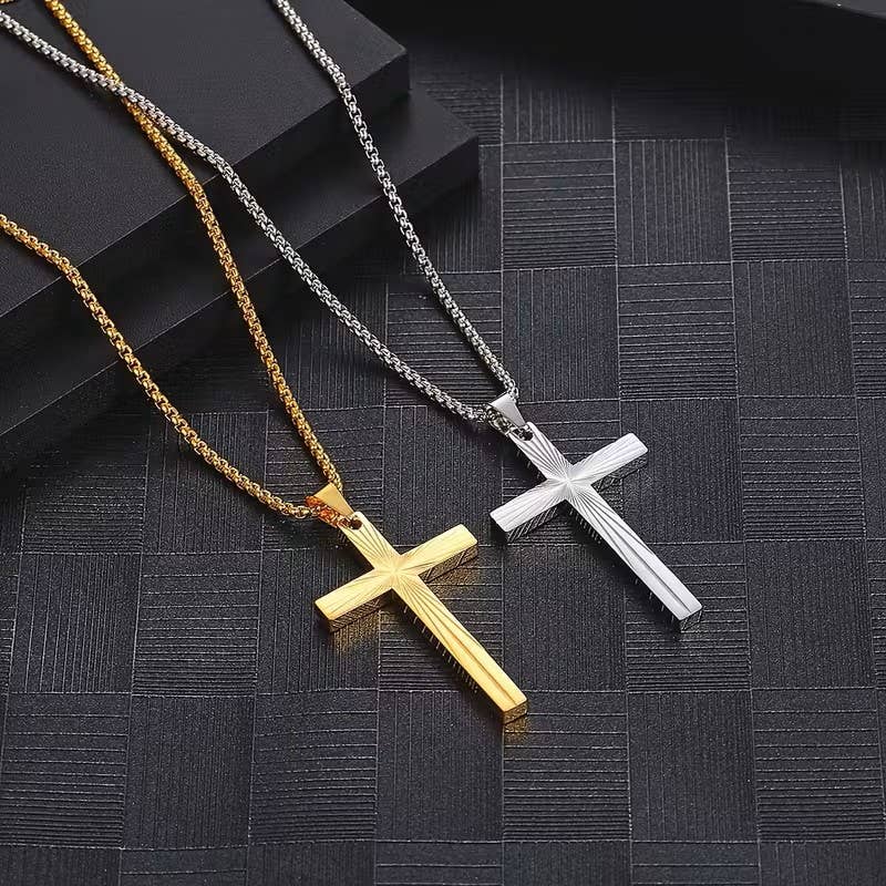 Sunburst Etched Cross Pendant