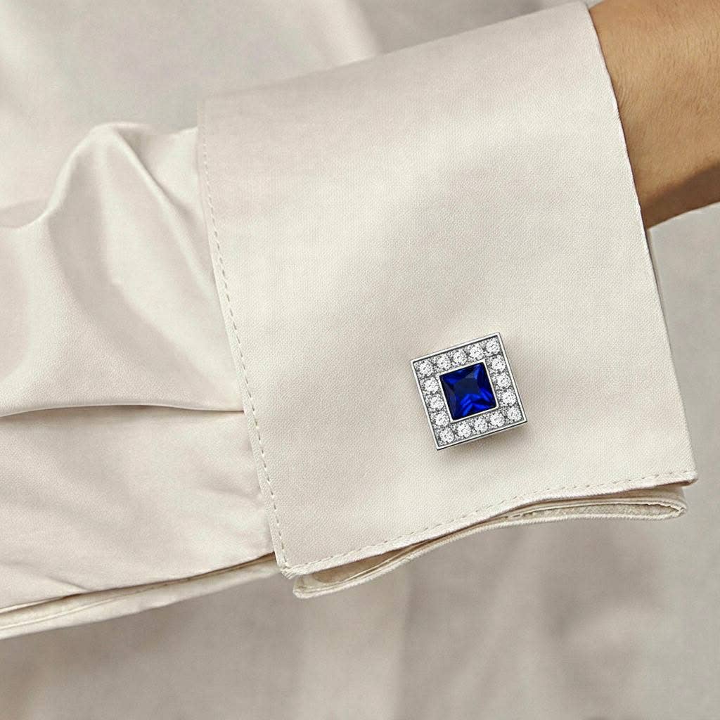 Pavé Blue Square Halo Cufflinks